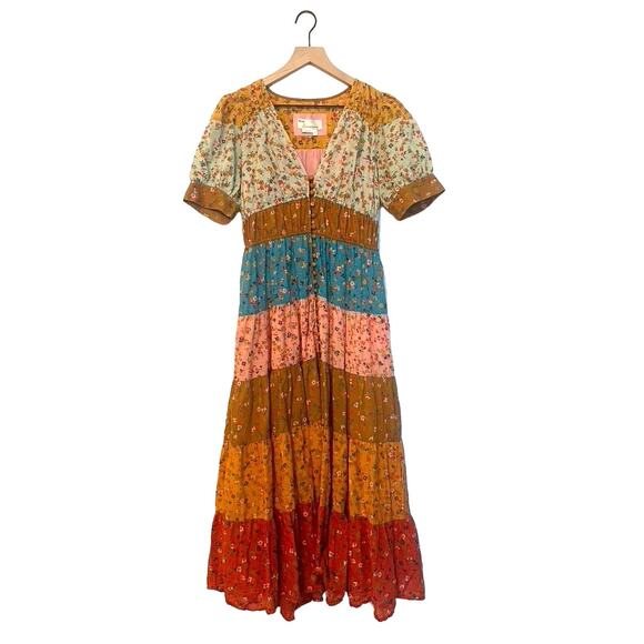 Anthropologie Tiered & True Maxi Dress Colorblock floral - Picture 4 of 6